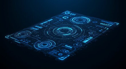 Futuristic Blue Interface Depicting Virtual Data Display and Digital HUD Technology