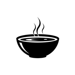 A bowl of hot soup with steam is isolated on white background