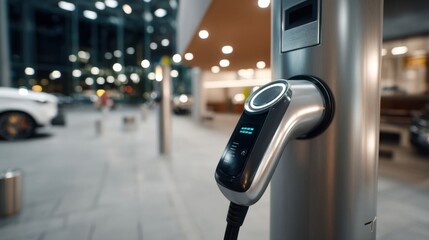 High-tech EV charger at upscale terminal.