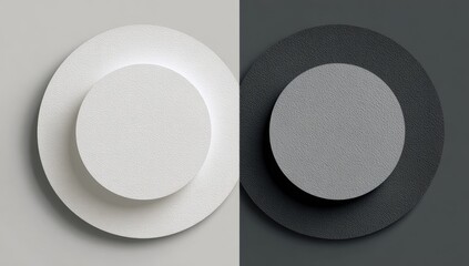 Two layered circles, white and black, on contrasting backgrounds