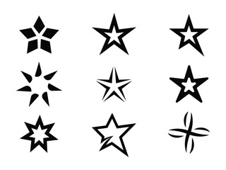 Obraz premium Set of vector star icons in on white background. Silhouette Star icon. Black set of Stars. Rating icon. Vector illustration.