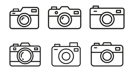 Camera icon set. Photo camera in line art style. Vector illustration