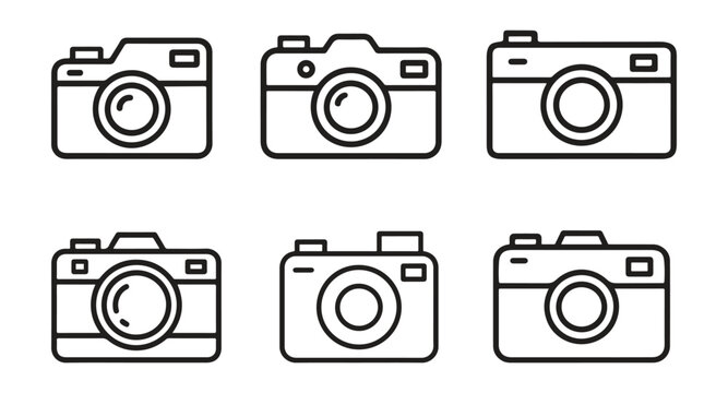 Camera icon set. Photo camera in line art style. Vector illustration