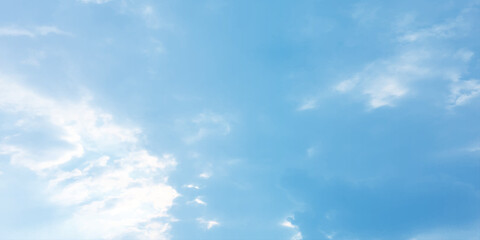 Storm clouds in the sky, Dramatic rain, Bright Flash shining light for design concept, panoramic view of clear blue sky and clouds, pastel white fluffy clouds