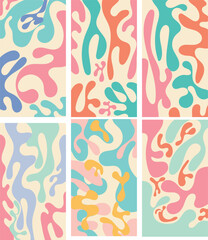 Organic Fluid Abstract Background Set. Collection of pastel-colored fluid abstract shapes with soft curves and retro modern vibes – perfect for wallpapers, packaging, and social media