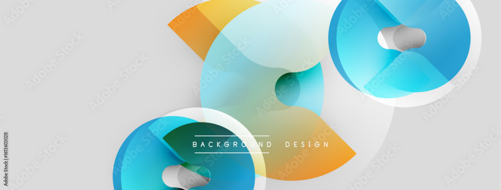 Poster abstract geometric shapes overlap, creating dynamic visual effect. light colors dominate design, off
