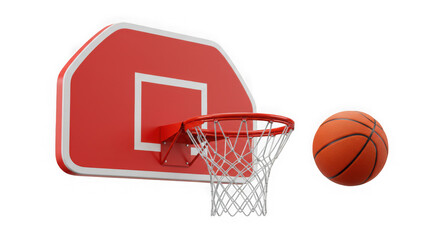 Fototapeta premium Red basketball hoop and orange ball isolated on transparent background for sports and recreation