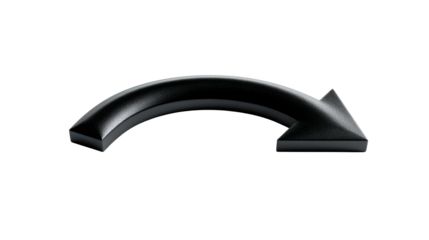 Black curved arrow shape with a three dimensional appearance