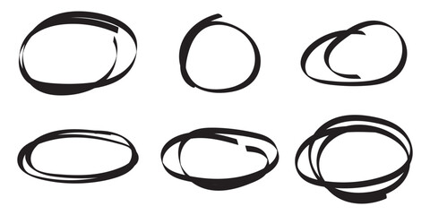 Set of doodle ellipses. Scribble ovals, marker round elements. Hand drawn circles line sketch. doodle round circles.