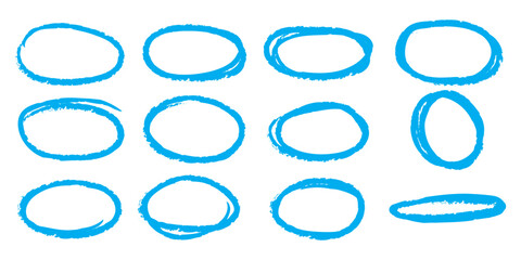 Hand-drawn ovals and circles set. Highlight circle frames. Ellipses in doodle style. Set of various geometric round shapes to circle and highlight text.