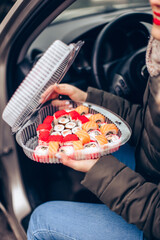 Sushi. Fast food. The concept of Japanese cuisine.