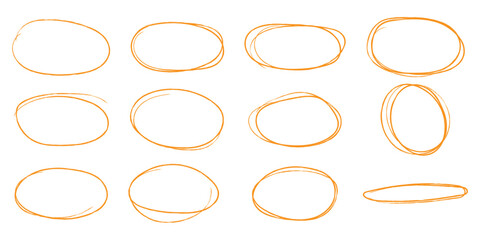 Handdrawn doodle circle highlights. Hand drawn scribble circles. Highlight circles set. Scribble ovals, circle and highlight text. Marker scratch scribble in rounder. Vector illustrator.