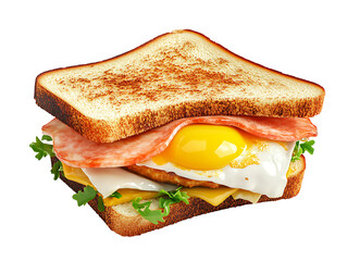 Delicious Ham and Egg Sandwich on Toasted Bread on transparent background
