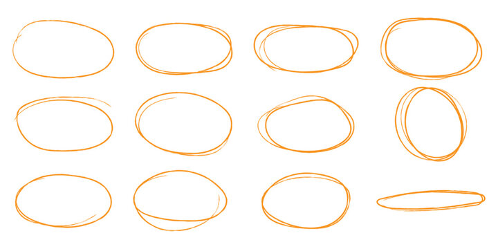 Handdrawn doodle circle highlights. Hand drawn scribble circles. Highlight circles set. Scribble ovals, circle and highlight text. Marker scratch scribble in rounder. Vector illustrator.