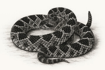 Obraz premium realistic black and white rattlesnake sketch, intricate texture, serpent art