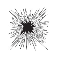 Fototapeta premium Cracked hole effect. Graphic illustration of a shattered wall or broken glass with cracks and debris from an impact. Abstract destruction background