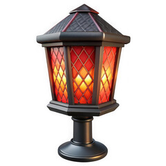 3d vintage lantern with glowing amber glass isolated on transparent background