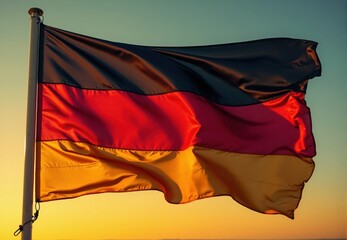 German Flag Waving at Sunset