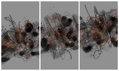 Modern interior triptych. The picture is painted by hand on a tablet.