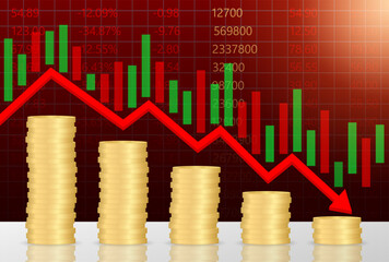Economic Crisis. Financial Graph is Falling Down. Stock Market Crash. Stock Market Investment Concept. Vector Illustration.