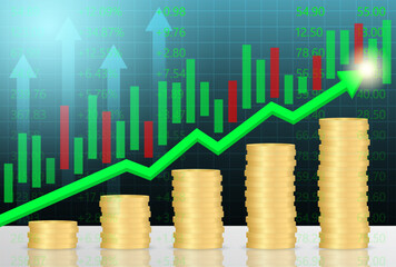 Economic Growth and Development. Financial Graph is Rising Up. Stock Market Investment Concept. Vector Illustration.