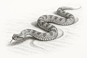Obraz premium Hand drawn image of a snake on the move, showcasing its distinct scale patterns in pencil art.