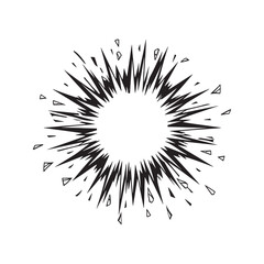 Obraz premium Cartoon explosion silhouette. Black comic book blast, bang, or pow effect with flying debris. Dynamic radial burst isolated on white background