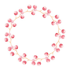 Wreath of branches with red berries in watercolor