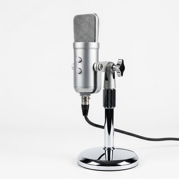 Silver studio microphone isolated on white background
