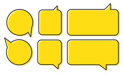 Quote box frame set, Yellow speech bubbles isolated vector set. Chat bubble in yellow, Speech bubble sign and symbol, Quote box icon. Vector illustration