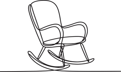 Continuous Line Drawing of Rocking Chair Isolated on Transparent Background for Relaxation Concept
