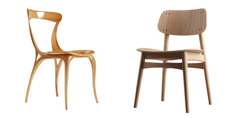 Set of a wooden chair, isolated on transparent background.