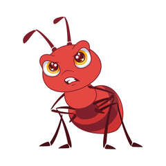 Angry red ant cartoon illustration with big expressive eyes, standing upright. Great for kids' projects, education, or insect-themed materials