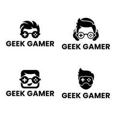 Set of gamer geek icons featuring console controllers and stylized heads