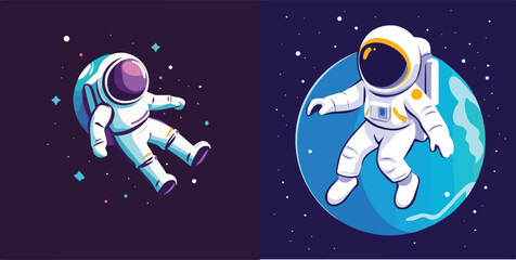 Astronaut floating in space with stars and planet earth, vector illustration for space exploration and science fiction themes suitable for t-shirt designs