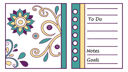 Decorative floral design meets a functional to do list and notes section perfect for planners and stationery with a touch of artistic flair