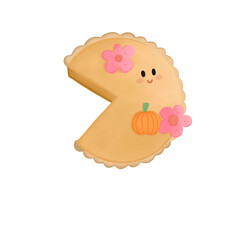 Cute Pumpkin Pie with Face and Floral Decoration Illustration