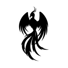 Bold phoenix silhouette flying upward in tribal style
