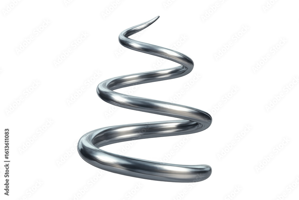 Poster rotating upward, a metallic silver spiral shape on a transparent background creates a visually capti