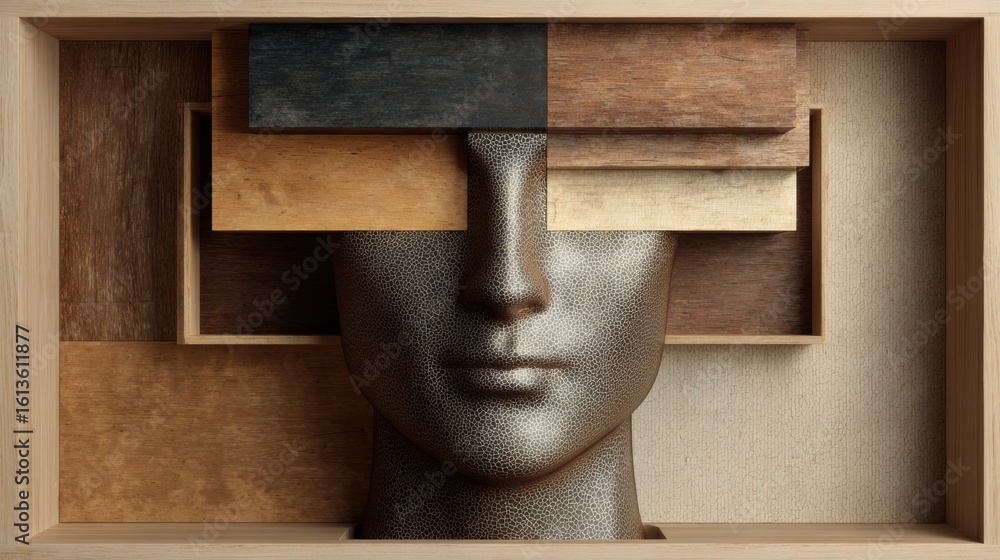 Poster head divided into compartments illustrating ideas and logic with a blank space for creativity and th