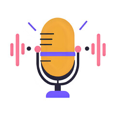Stylized Microphone with Sound Waves for Podcast Radio or Audio Recording