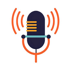 Stylized microphone with sound waves for podcasting and audio recording illustration