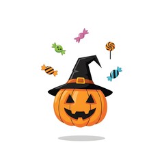 halloween pumpkin wearing witch hat vector