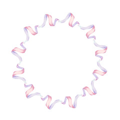 Wreath of pink satin ribbons. Watercolor