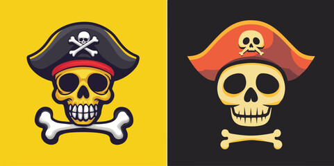 Pirate Skull and Crossbones Vector Illustration Mascot Logo in Two Color Variations Yellow and Black Background Ideal for Branding Apparel and Merchandise