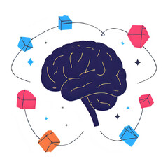 Brain with colorful shapes connected by lines concept of ideas and creativity