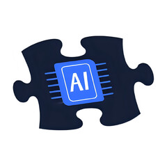 Artificial Intelligence Puzzle Piece with Circuit Board Design on White Background