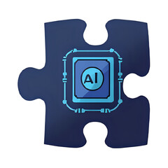 Artificial Intelligence Puzzle Piece with Circuit Board Design on White Background