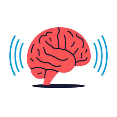 human brain vector illustration. Stylized Brain with Waves Emanating Representing Thought Intelligence or Mental Activity.