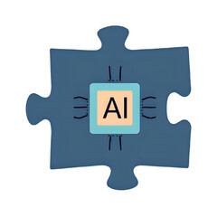 Artificial Intelligence Puzzle Piece with Circuit Board Design on White Background